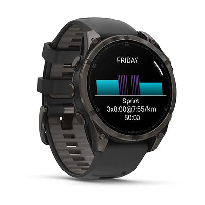 Garmin fēnix® 8 – 47 mm, AMOLED (Sapphire, Carbon Grey DLC Titanium, Black/Pebble Grey Silicone)