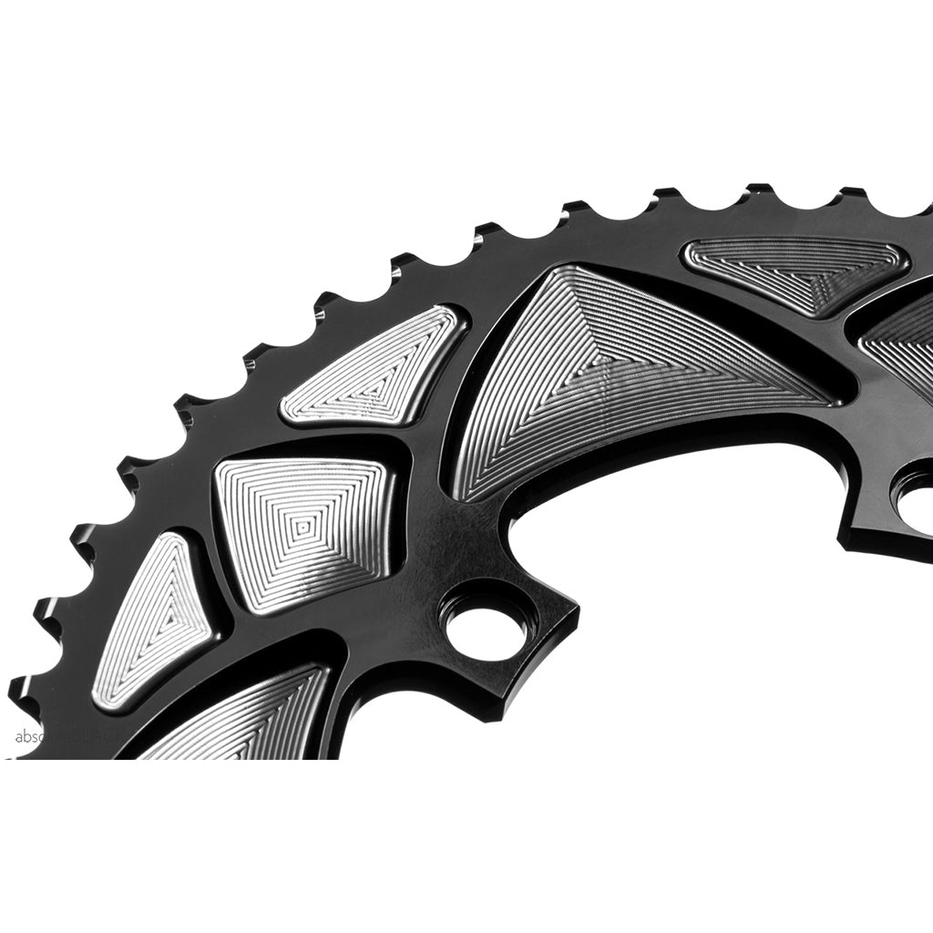 Absolute Black Round Road Chainring 2X 110/4 Shimano 9100/8000 - Black