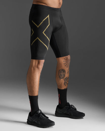 2XU Men's Light Speed Compression Shorts - Black/Gold Reflective - D Byk Store