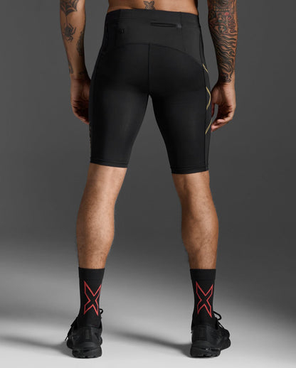 2XU Men's Light Speed Compression Shorts - Black/Gold Reflective - D Byk Store