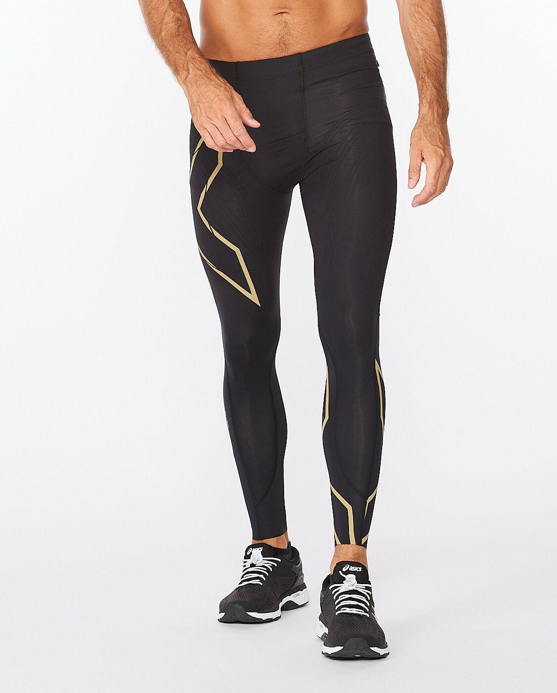 2XU Men's Light Speed Compression Tights - Black/Gold Reflective - D Byk Store