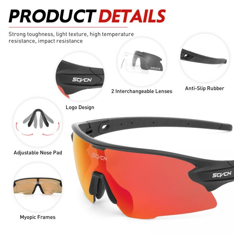 SCVCN S2 Sports Sunglasses - Red/Black