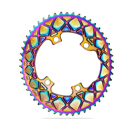 Absolute Black Oval Road Chainring 2X 110/4 Shimano 9100/8000 - PVD Rainbow