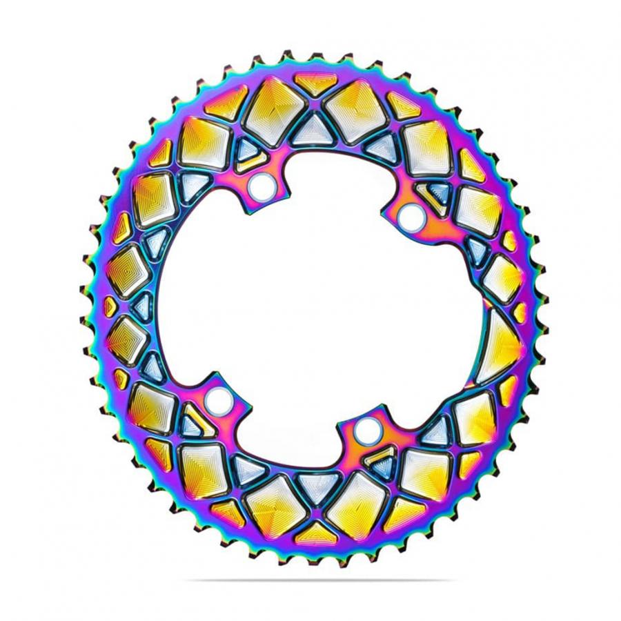 Absolute Black Oval Road Chainring 2X 110/4 Shimano 9100/8000 - PVD Rainbow