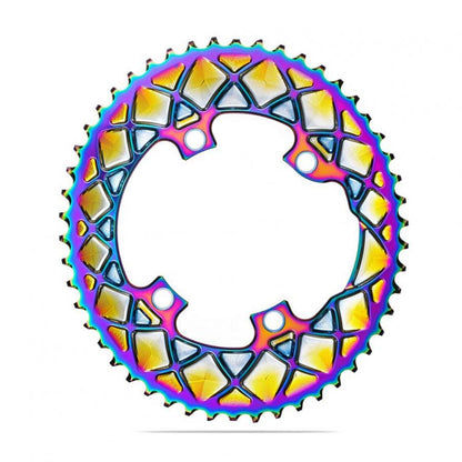 Absolute Black Oval Road Chainring 2X 110/4 Shimano 9100/8000 - PVD Rainbow