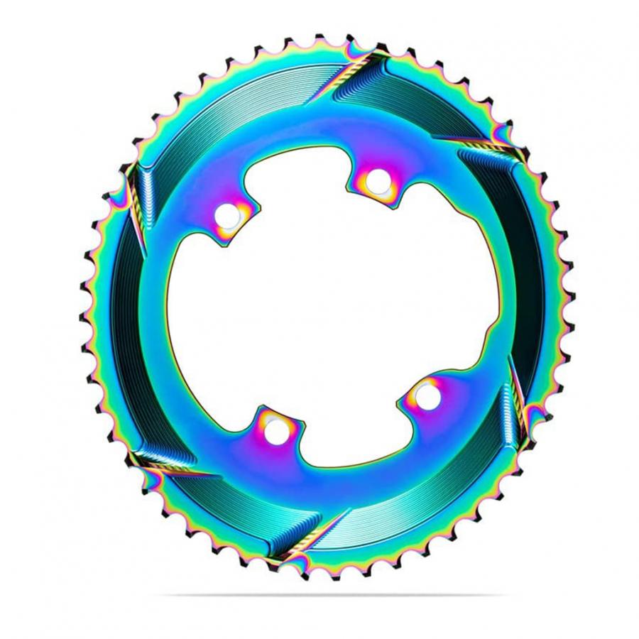 Absolute Black Oval Road Chainring 2X 110/4 Shimano 9100/8000 - PVD Rainbow