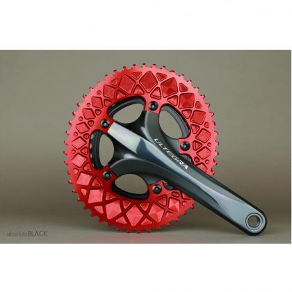 Absolute Black Oval Road Chainring 2X 110/5 (Not For SRAM) - Red