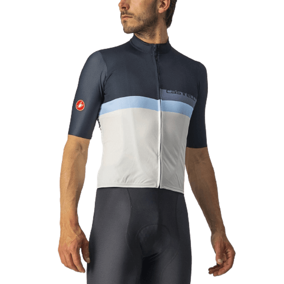 Castelli A Blocco Mens Cycling Jersey - Savile Blue/China Blue/Azzurro - D Byk Store
