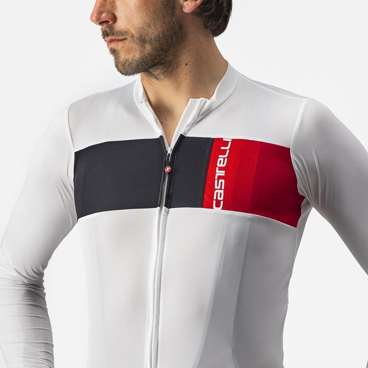 Castelli Prologo 7 Long Sleeve Jersey - Ivory/Light Black - Red - D Byk Store