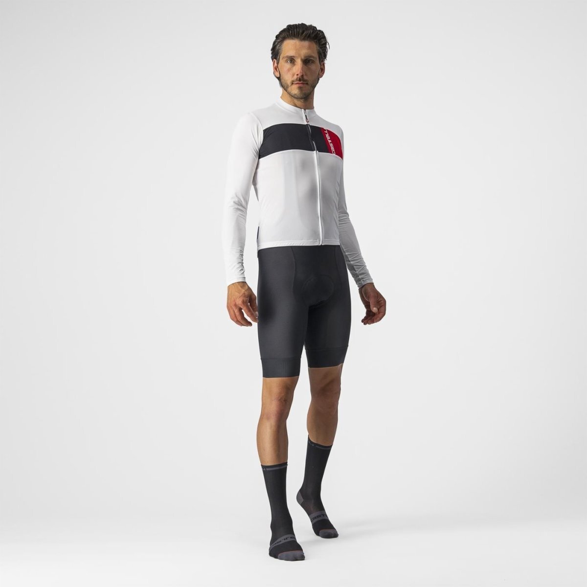 Castelli Prologo 7 Long Sleeve Jersey - Ivory/Light Black - Red - D Byk Store
