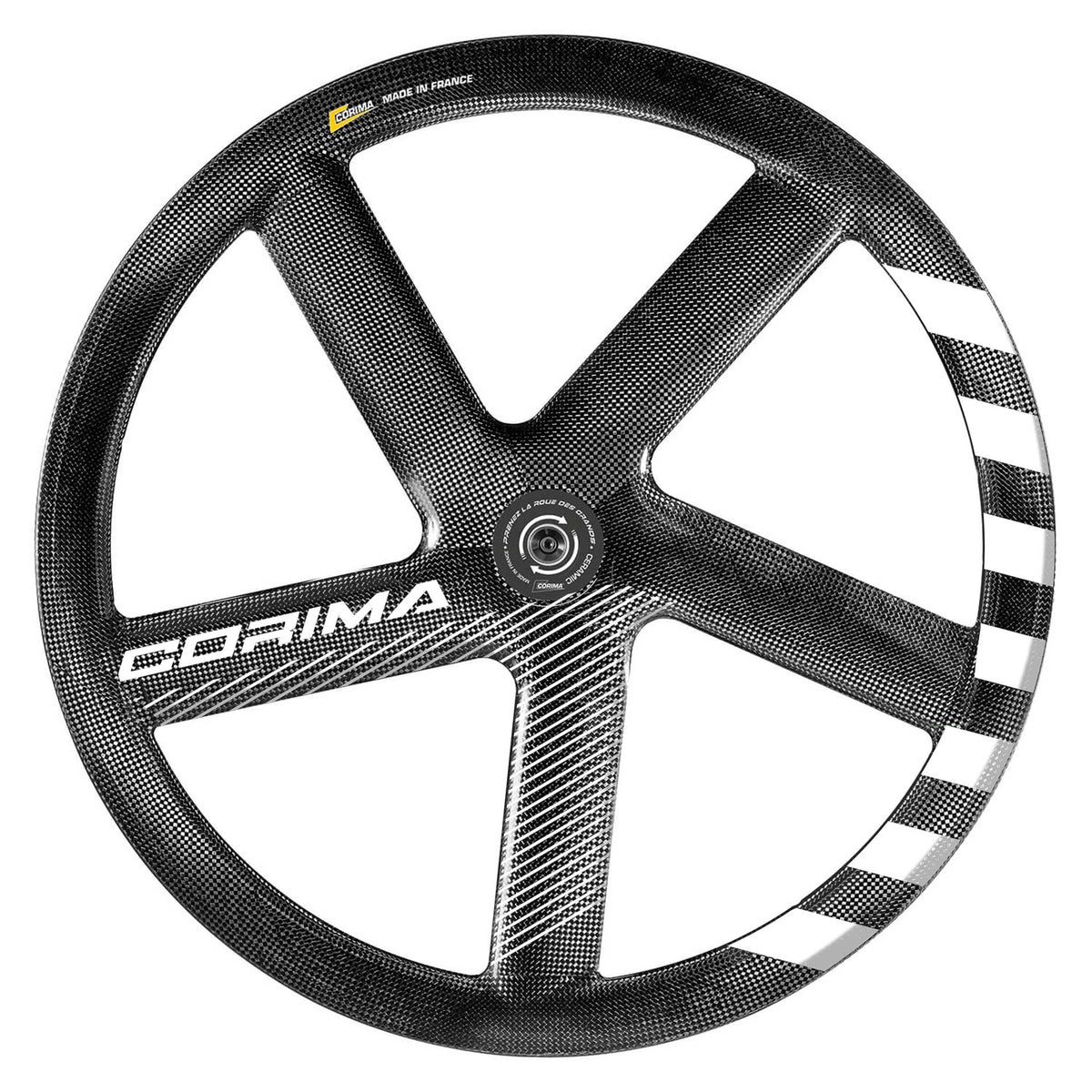 Corima 5-Spoke HM 47 Carbon Track Front Wheel - Tubular, Ceramic (White Stripes) - D Byk Store