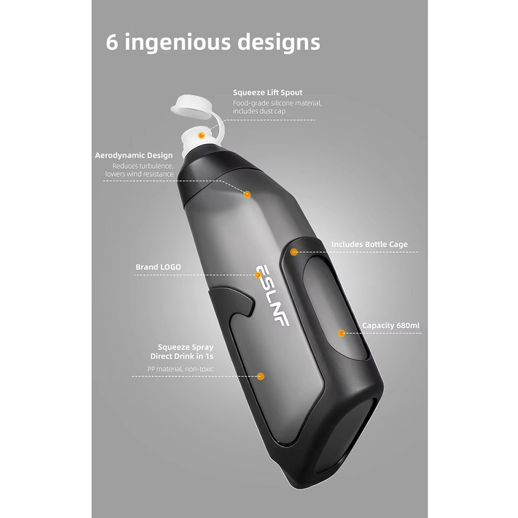 ESLNF Aero Water Bottle with Cage - 680ml - Black/Gradient - D Byk Store