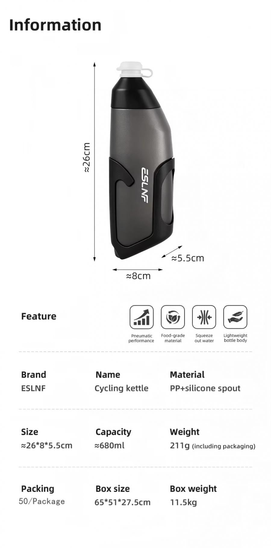 ESLNF Aero Water Bottle with Cage - 680ml - Black/Transparent - D Byk Store