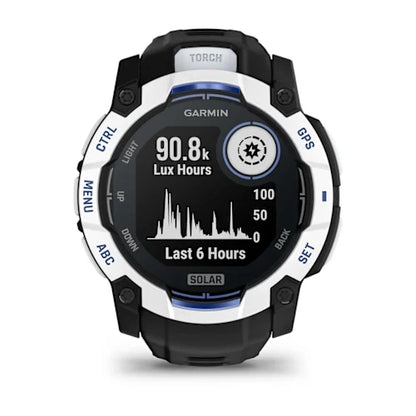 Garmin Instinct 3 Solar Smartwatch - 50mm - Whitestone with Black/Bolt Blue Band - D Byk Store