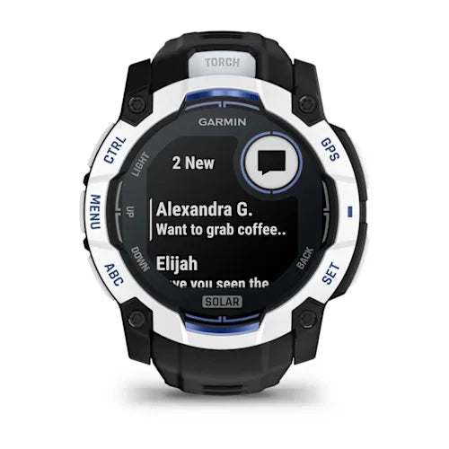 Garmin Instinct 3 Solar Smartwatch - 50mm - Whitestone with Black/Bolt Blue Band - D Byk Store