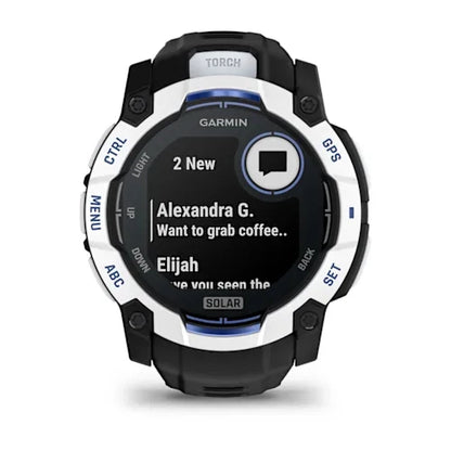 Garmin Instinct 3 Solar Smartwatch - 50mm - Whitestone with Black/Bolt Blue Band - D Byk Store