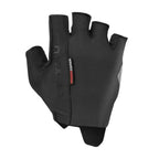 Black cycling glove with 'Castelli' branding on a white background