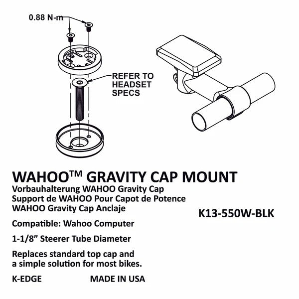 K - Edge Wahoo Elemnt/bolt Gravity Cap Mount, Stem Cap - D Byk Store
