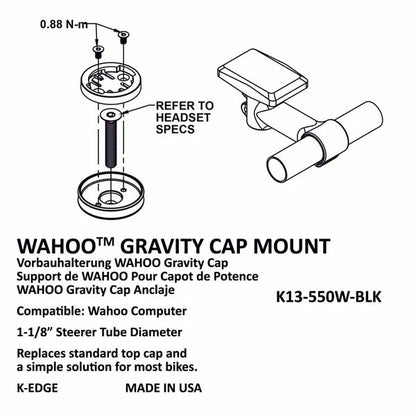K - Edge Wahoo Elemnt/bolt Gravity Cap Mount, Stem Cap - D Byk Store