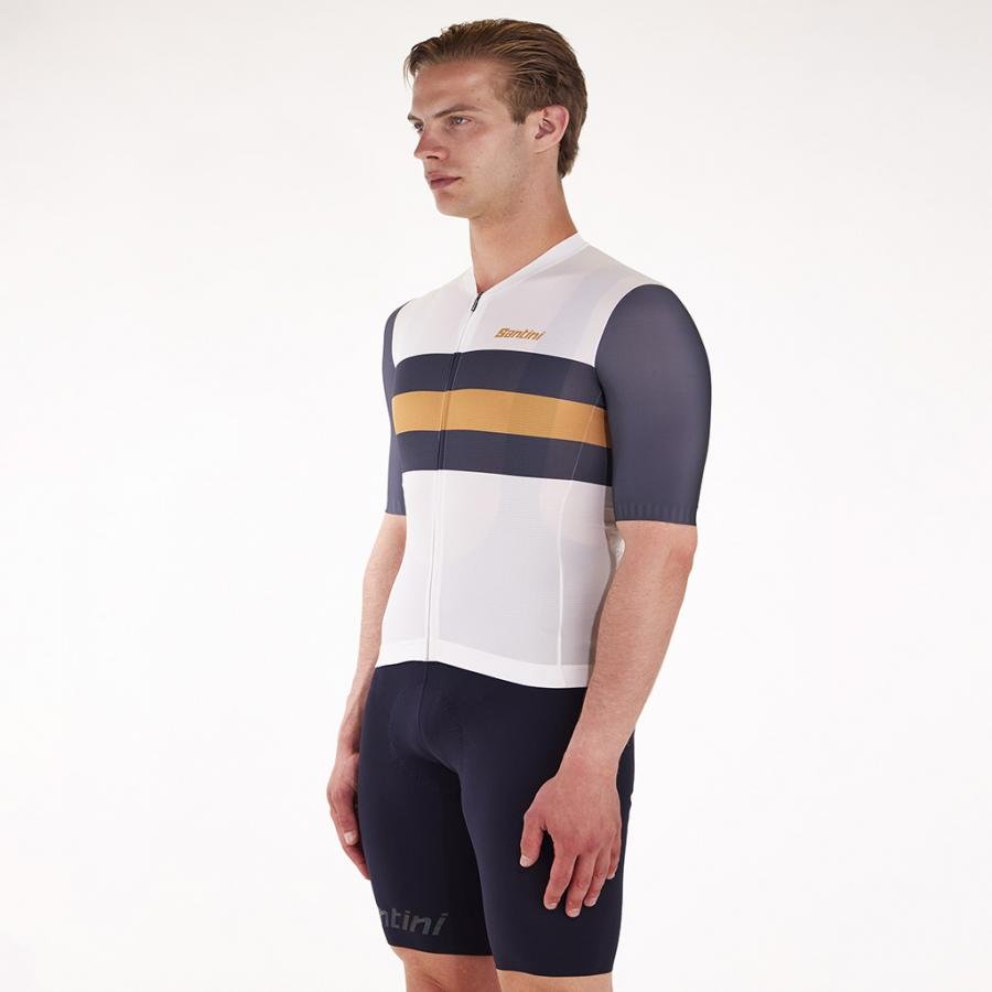 Santini Eco Sleek Bengal Jersey-White/Orange - D Byk Store