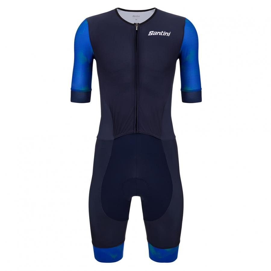 Santini Leaf Aero Trisuit (Short Sleeve)-Navy Blue - D Byk Store