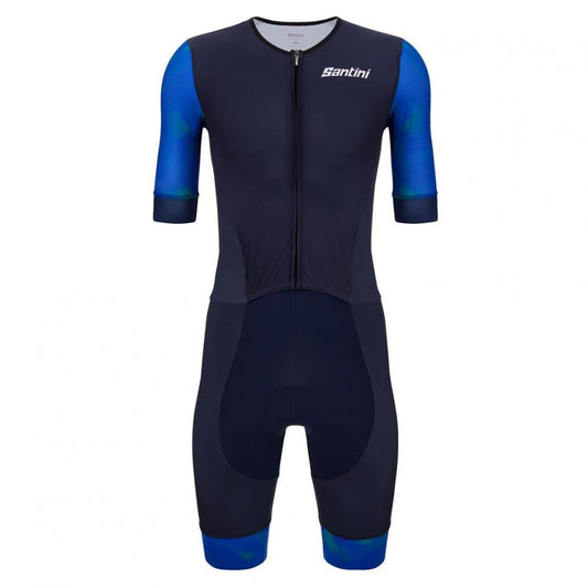 Santini Leaf Aero Trisuit (Short Sleeve)-Navy Blue - D Byk Store