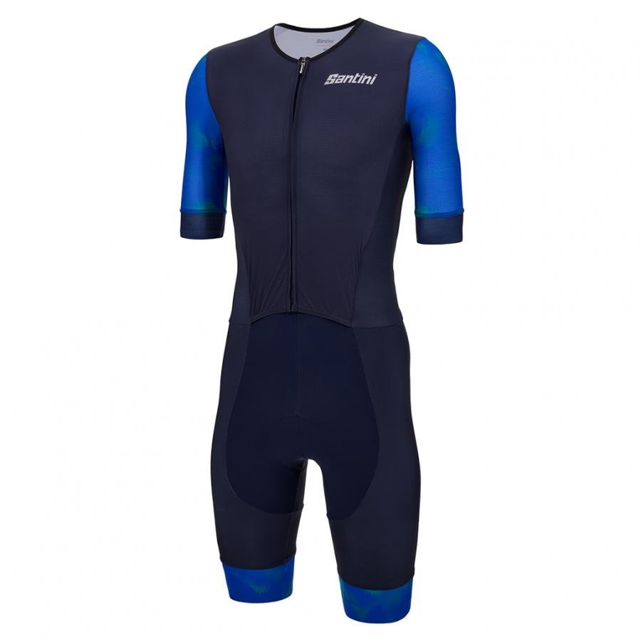 Santini Leaf Aero Trisuit (Short Sleeve)-Navy Blue - D Byk Store