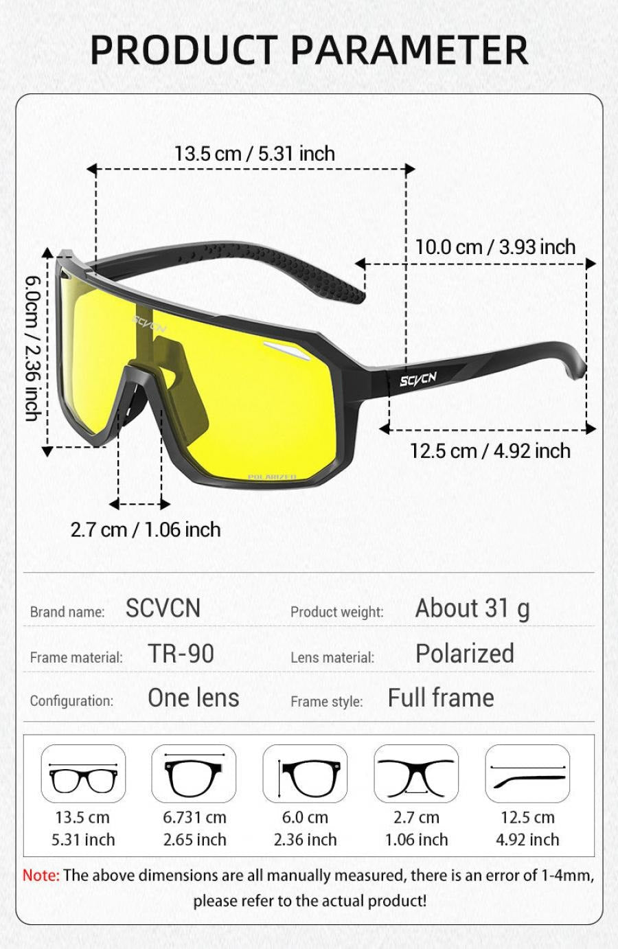 SCVCN S62 Night Vision Yellow Polarized Glasses - Black - D Byk Store