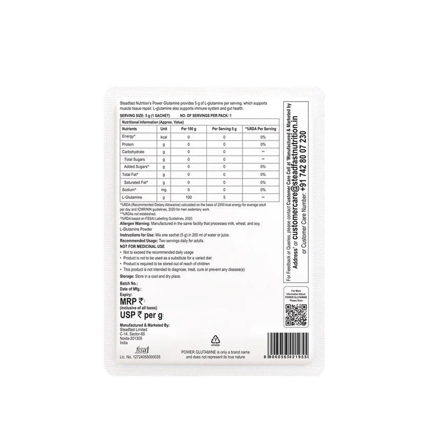 Steadfast Power Glutamine | L - Glutamine Supplement | 30 Sachets - D Byk Store