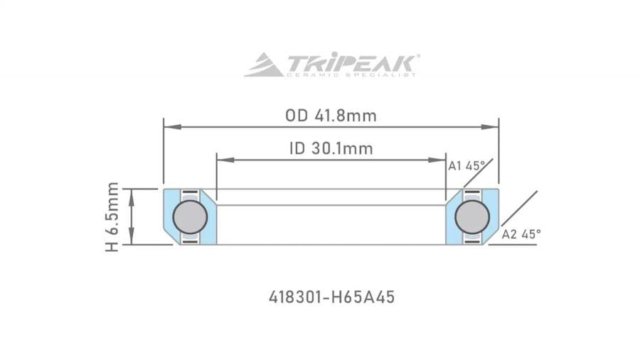 Tripeak Headset Sealed AC Bearing (41.8X30.1X6.5)(45/45 Deg) - D Byk Store