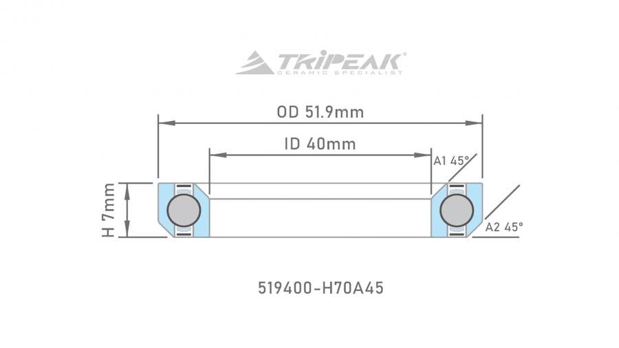 Tripeak Headset Sealed AC Bearing (51.9X40X7)(45/45 Deg) - D Byk Store