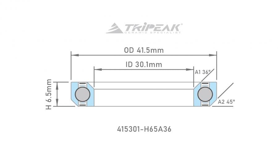 Tripeak Headset Sealed AC Bearing With Black Oxide Coating (41.5x30.1x6.5)(36/45 Deg) - D Byk Store