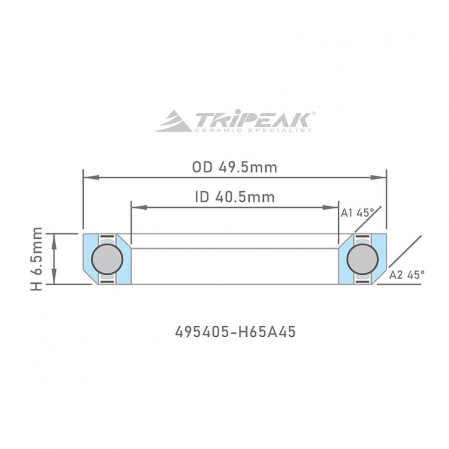 Tripeak Headset Sealed AC Bearing With Black Oxide Coating (49.5x40.5x6.5)(45/45 Deg) - D Byk Store