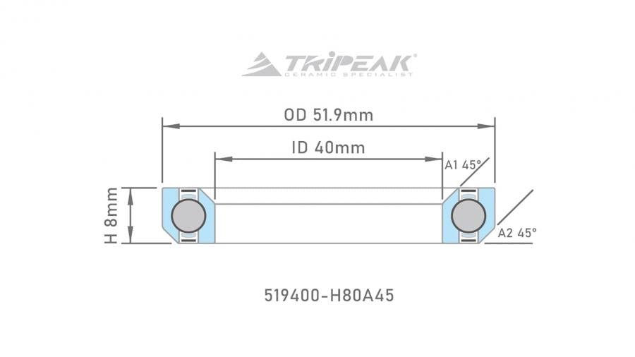 Tripeak Headset Sealed AC Bearing With Black Oxide Coating (51.9x40x8)(45/45 Deg) - D Byk Store