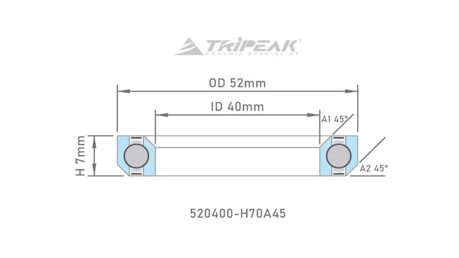 Tripeak Headset Sealed AC Bearing With Black Oxide Coating (52x40x7)(45/45 Deg) - D Byk Store