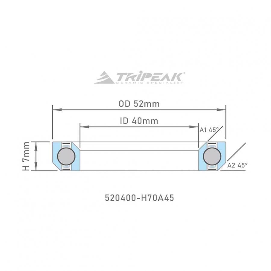 Tripeak Headset Sealed AC Bearing With Black Oxide Coating (52x40x7)(45/45 Deg) - D Byk Store