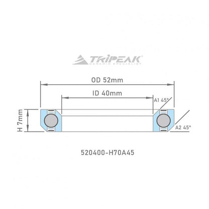Tripeak Headset Sealed AC Bearing With Black Oxide Coating (52x40x7)(45/45 Deg) - D Byk Store