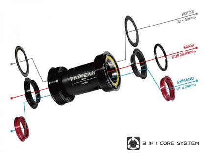 Tripeak T47 3-in-1 Bottom Bracket Ceramic-Shimano/SRAM/Rotor (86mm)-Black - D Byk Store