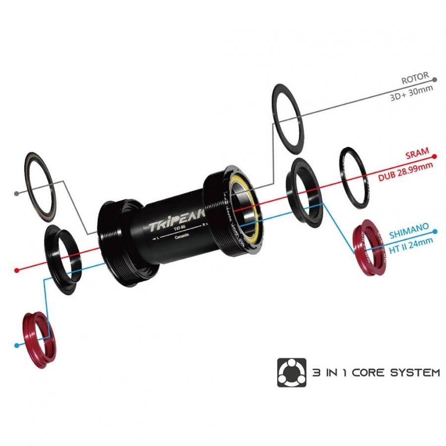 Tripeak T47 3-in-1 Bottom Bracket Ceramic-Shimano/SRAM/Rotor (86mm)-Black - D Byk Store